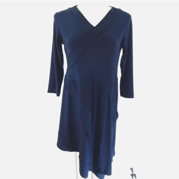 Sympli Navy Wrap Front Asymmetrical Tunic Top - Picture 1 of 3